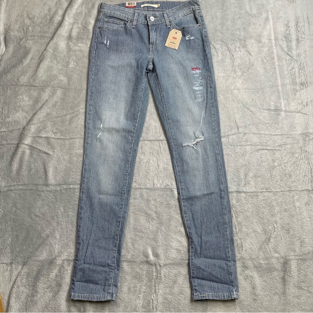 Levi’s Jeans 26 Womens NWT 711 Skinny Pinstripe Distressed Midrise